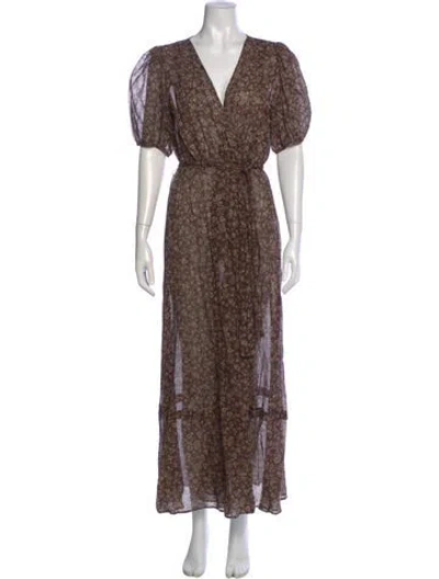 Pre-owned Masscob Floral Print Long Dress In Brown