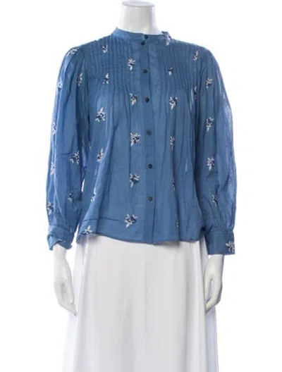 Pre-owned Masscob Floral Print Long Sleeve Blouse In Blue