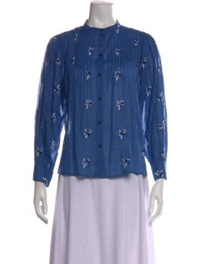 Pre-owned Masscob Floral Print Long Sleeve Blouse In Blue