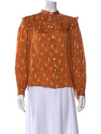 Pre-owned Masscob Floral Print Long Sleeve Blouse In Orange