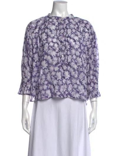 Pre-owned Masscob Floral Print Long Sleeve Blouse In Purple