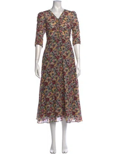 Pre-owned Masscob Floral Print Midi Length Dress In Neutrals
