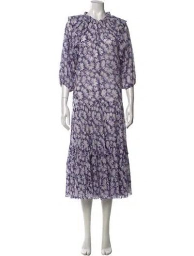 Pre-owned Masscob Floral Print Midi Length Dress In Purple