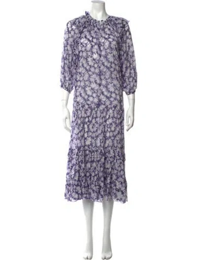 Pre-owned Masscob Floral Print Midi Length Dress In Purple