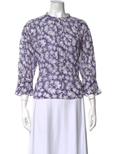Pre-owned Masscob Floral Print Three-quarter Sleeve Blouse In Purple