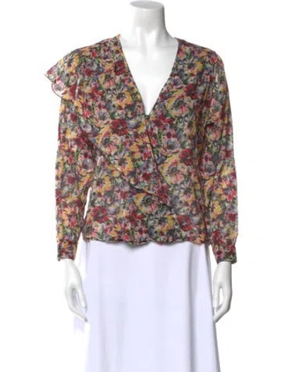 Pre-owned Masscob Floral Print V-neck Blouse In Neutral