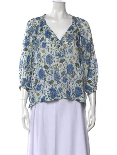 Pre-owned Masscob Floral Print V-neck Blouse In Purple