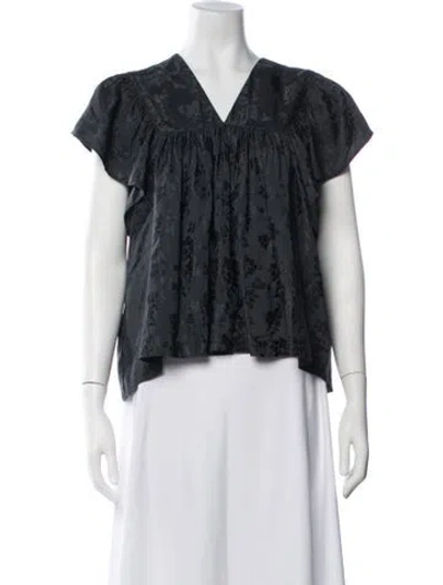 Pre-owned Masscob Floral Print V-neck Top In Blue