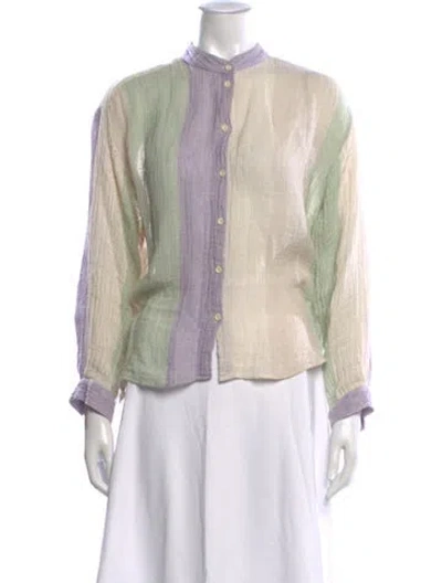 Pre-owned Masscob Linen Colorblock Pattern Blouse In Neutral