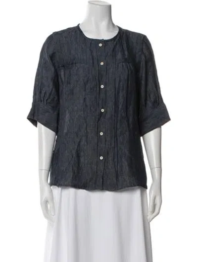 Pre-owned Masscob Linen Crew Neck Blouse W/ Tags In Blue