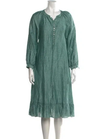 Pre-owned Masscob Linen Midi Length Dress In Green