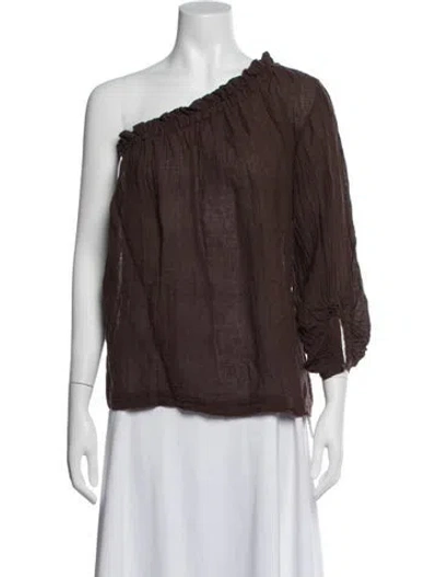 Pre-owned Masscob Linen Off-the-shoulder Top In Brown