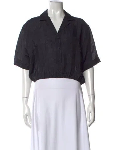 Pre-owned Masscob Linen Short Sleeve Button-up Top In Black
