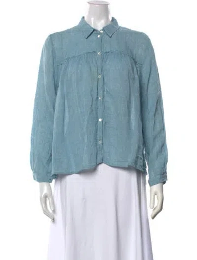 Pre-owned Masscob Linen Striped Blouse In Blue