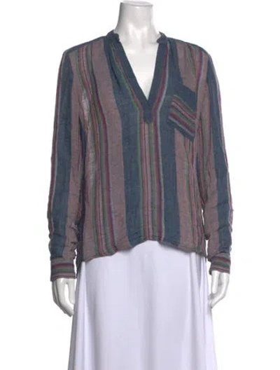 Pre-owned Masscob Linen Striped Top In Black
