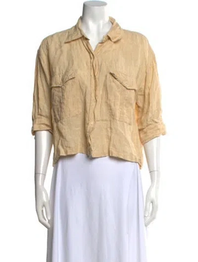 Pre-owned Masscob Linen Three-quarter Sleeve Button-up Top In Neutral