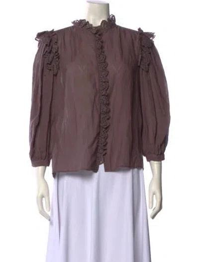 Pre-owned Masscob Mock Neck Three-quarter Sleeve Blouse In Brown