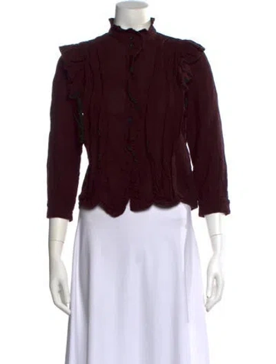 Pre-owned Masscob Mock Neck Three-quarter Sleeve Crop Top In Burgundy