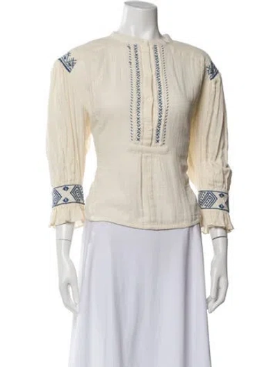 Pre-owned Masscob Patterned Three-quarter Sleeve Blouse In White