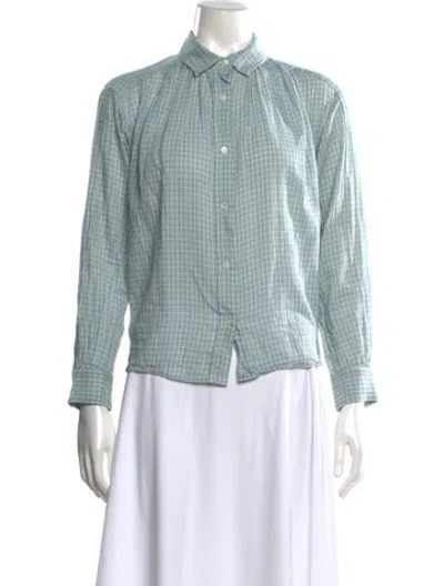 Pre-owned Masscob Plaid Print Long Sleeve Blouse In Blue