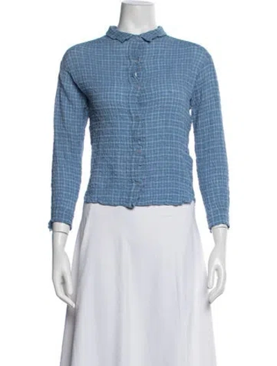 Pre-owned Masscob Plaid Print Long Sleeve Blouse In Blue