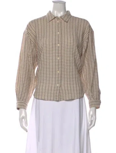 Pre-owned Masscob Plaid Print Long Sleeve Button-up Top In Brown