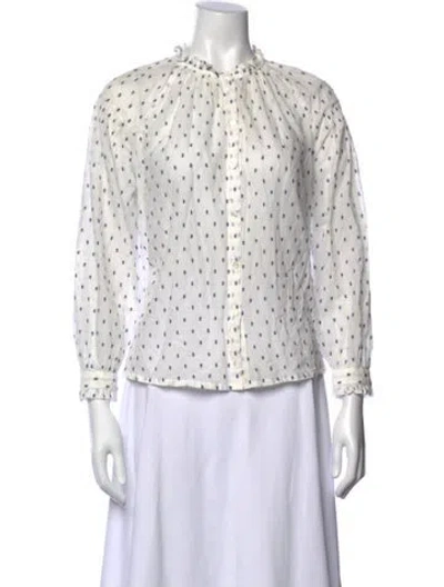 Pre-owned Masscob Printed Long Sleeve Blouse In White