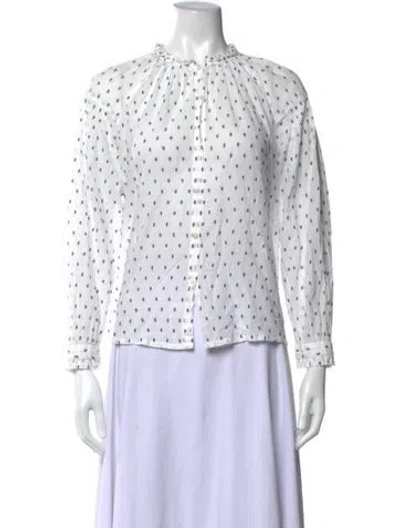 Pre-owned Masscob Printed Long Sleeve Blouse In White