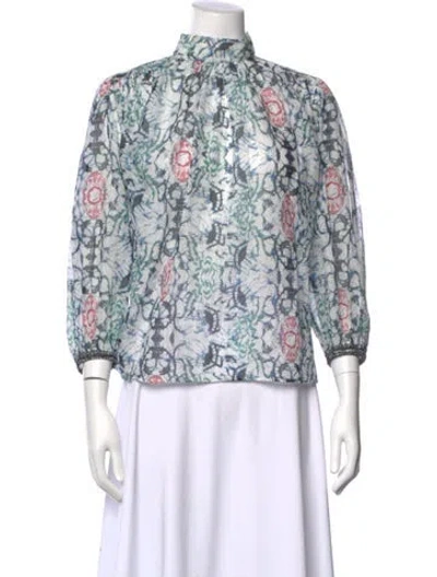 Pre-owned Masscob Printed Mock Neck Blouse In Blue