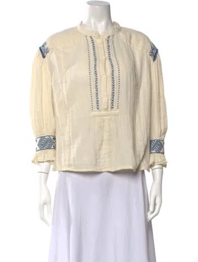 Pre-owned Masscob Printed Three-quarter Sleeve Blouse In Neutrals