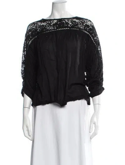 Pre-owned Masscob Scoop Neck Three-quarter Sleeve Blouse In Black
