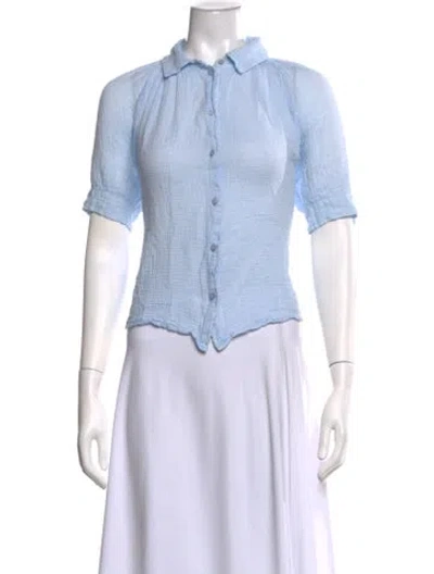 Pre-owned Masscob Short Sleeve Button-up Top In Blue