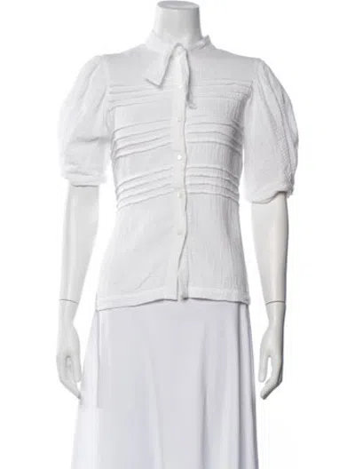 Pre-owned Masscob Short Sleeve Button-up Top In White
