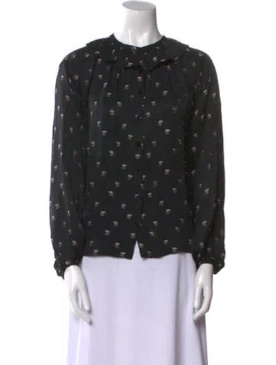 Pre-owned Masscob Silk Floral Print Blouse In Black