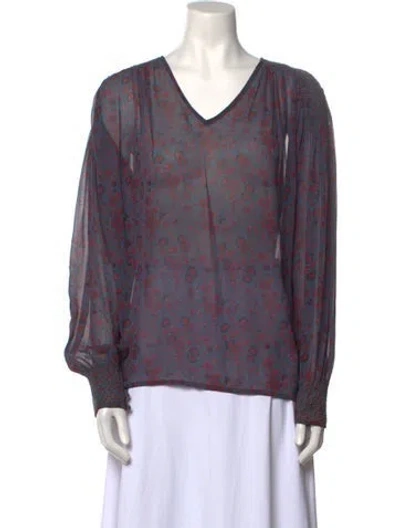 Pre-owned Masscob Silk Floral Print Blouse In Blue