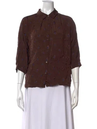Pre-owned Masscob Silk Floral Print Blouse In Brown