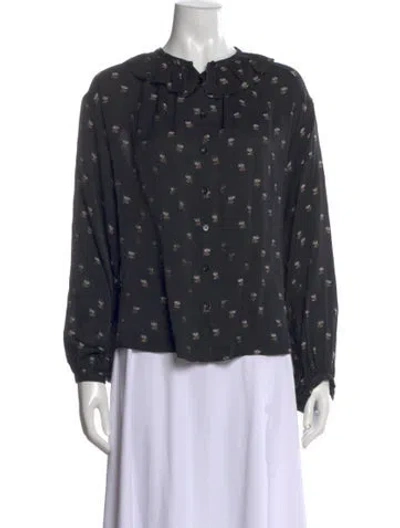 Pre-owned Masscob Silk Floral Print Blouse In Gray