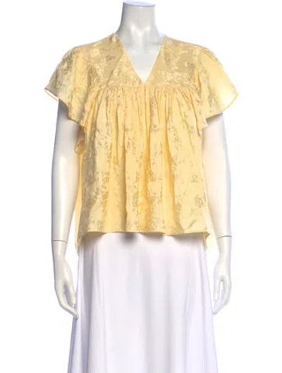 Pre-owned Masscob Silk Floral Print Blouse In Yellow