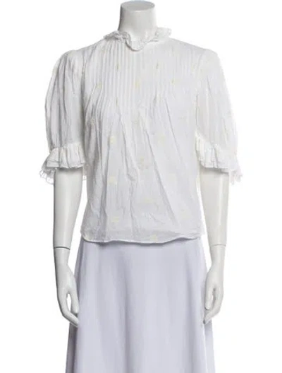 Pre-owned Masscob Striped Mock Neck Button-up Top In White