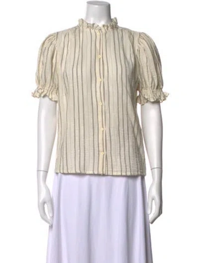 Pre-owned Masscob Striped Short Sleeve Blouse In Neutral