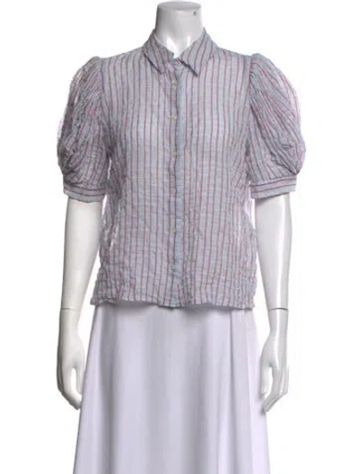 Pre-owned Masscob Striped Short Sleeve Blouse In White