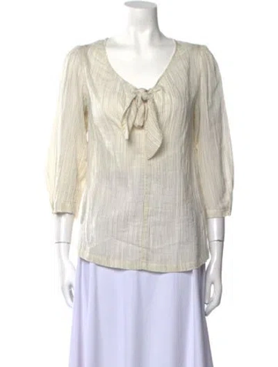 Pre-owned Masscob Striped V-neck Blouse In Neutral