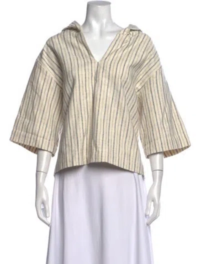 Pre-owned Masscob Striped V-neck Top In Neutrals