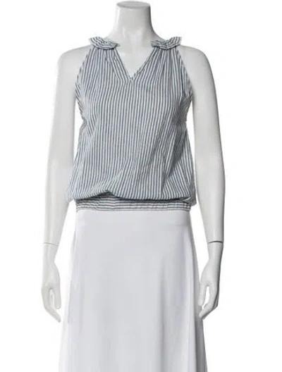 Pre-owned Masscob Striped V-neck Top In White