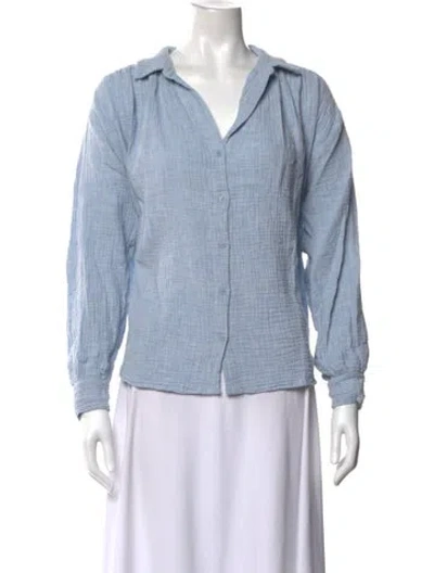 Pre-owned Masscob V-neck Long Sleeve Blouse In Blue