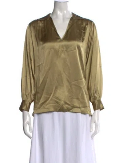 Pre-owned Masscob V-neck Long Sleeve Blouse In Green