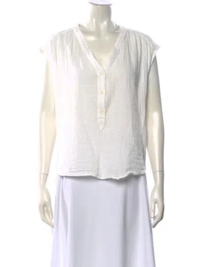 Pre-owned Masscob V-neck Sleeveless Blouse In White