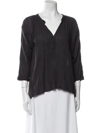 Pre-owned Masscob V-neck Three-quarter Sleeve Blouse In Gray