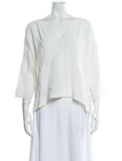Pre-owned Masscob V-neck Three-quarter Sleeve Blouse In White