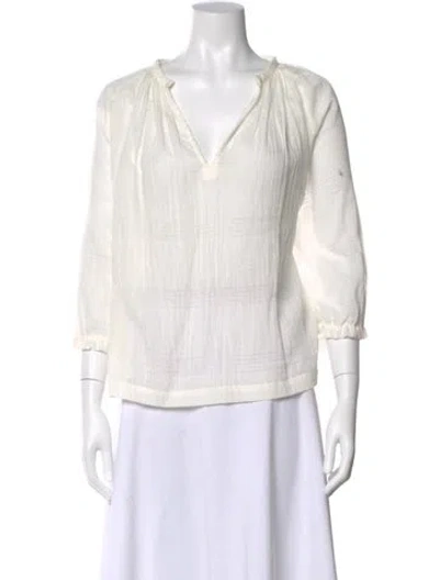 Pre-owned Masscob V-neck Three-quarter Sleeve Blouse In White